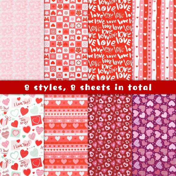 8 PCS Valentine Fabric Squares - Pink Cotton Quilting, Love & Floral Patterns fo - Picture 2 of 7
